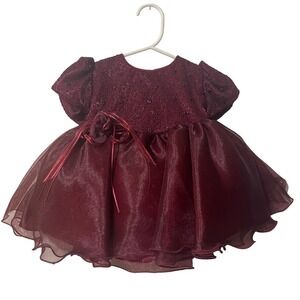Vintage Lida Burgundy Dress w/Embroidery & Tulle Detail
